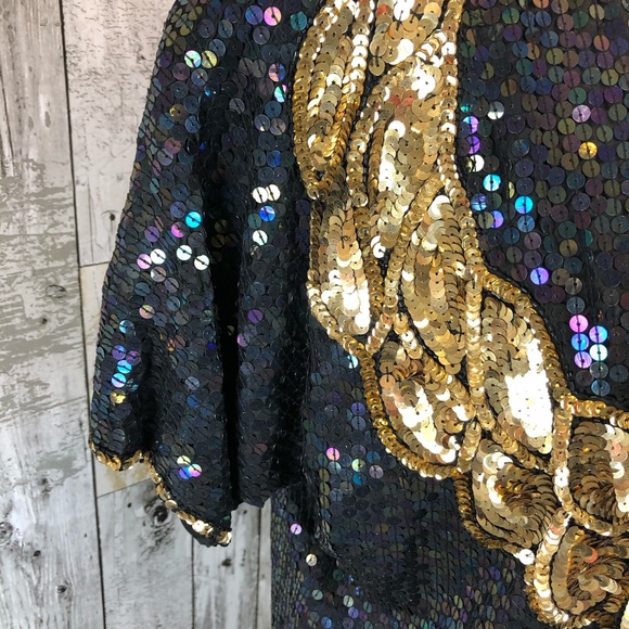 Vintage sequin blouse Elegance Anujan Silk and sequins Medium - Picture 4 of 11